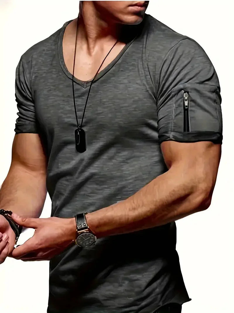 T-Shirt - Lässiges Herren T-Shirt mit kurzen Ärmeln und V-Ausschnitt-HauteBerlin