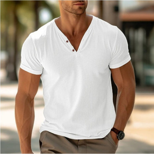 T-Shirt für Männer - Henley T-Shirt mit V-Ausschnitt und Knopfleiste für den Sommer-Chaps Herrenmode