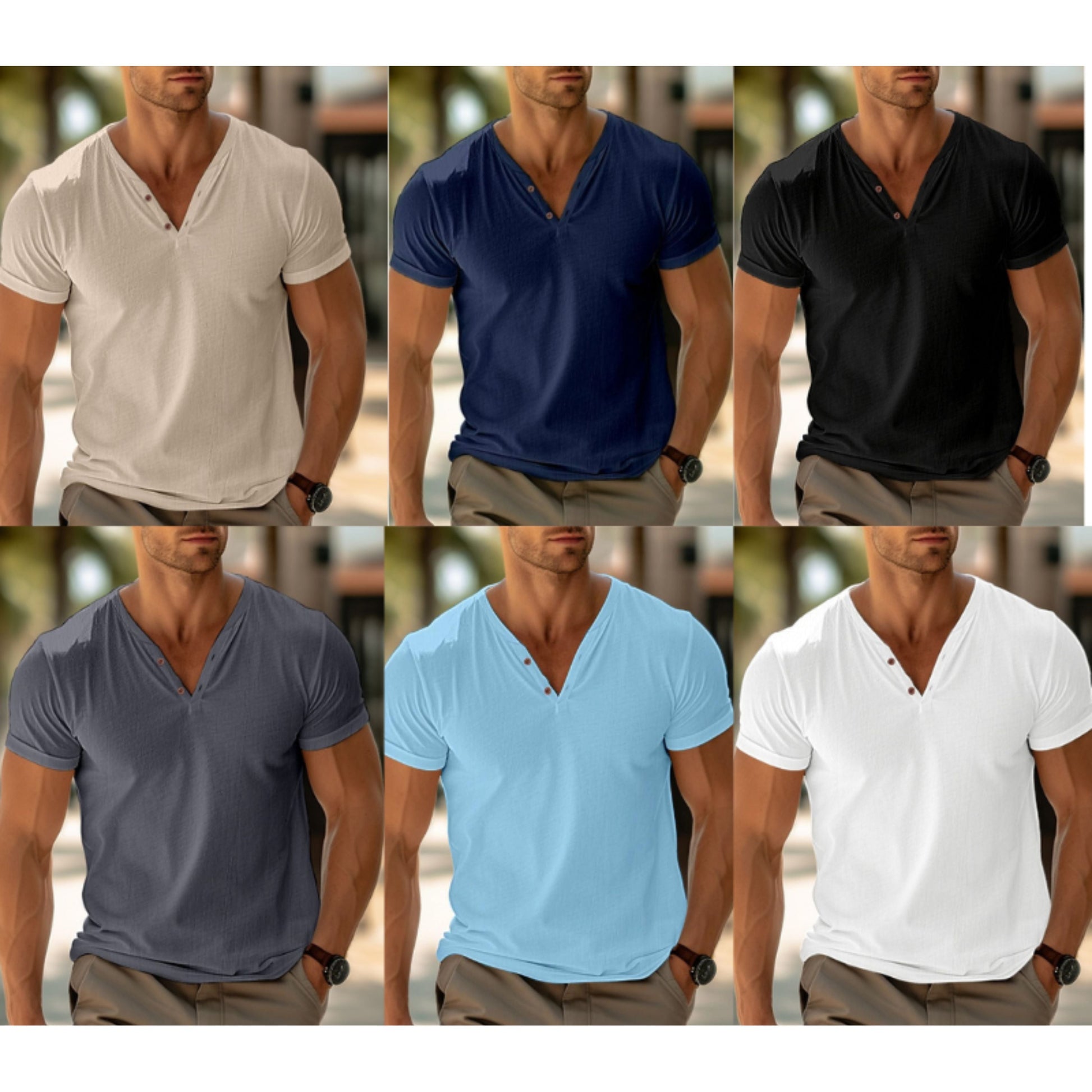 T-Shirt für Männer - Henley T-Shirt mit V-Ausschnitt und Knopfleiste für den Sommer-HauteBerlin