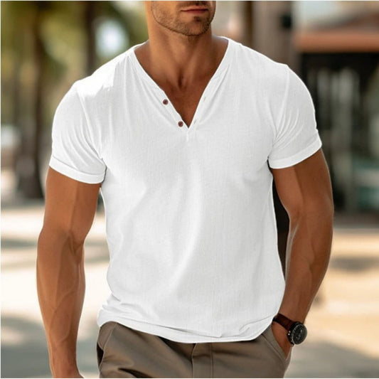 T-Shirt für Männer - Henley T-Shirt mit V-Ausschnitt und Knopfleiste für den Sommer-HauteBerlin