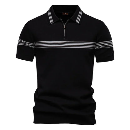 T-Shirt mit Kragen | Gestrickt | Viertel-Reißverschluss | Polo-T-Shirt | Herren-Poloshirt-HauteBerlin