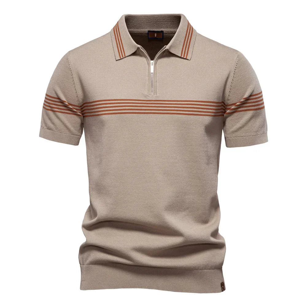 T-Shirt mit Kragen | Gestrickt | Viertel-Reißverschluss | Polo-T-Shirt | Herren-Poloshirt-HauteBerlin