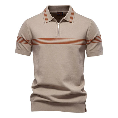 T-Shirt mit Kragen | Gestrickt | Viertel-Reißverschluss | Polo-T-Shirt | Herren-Poloshirt-HauteBerlin