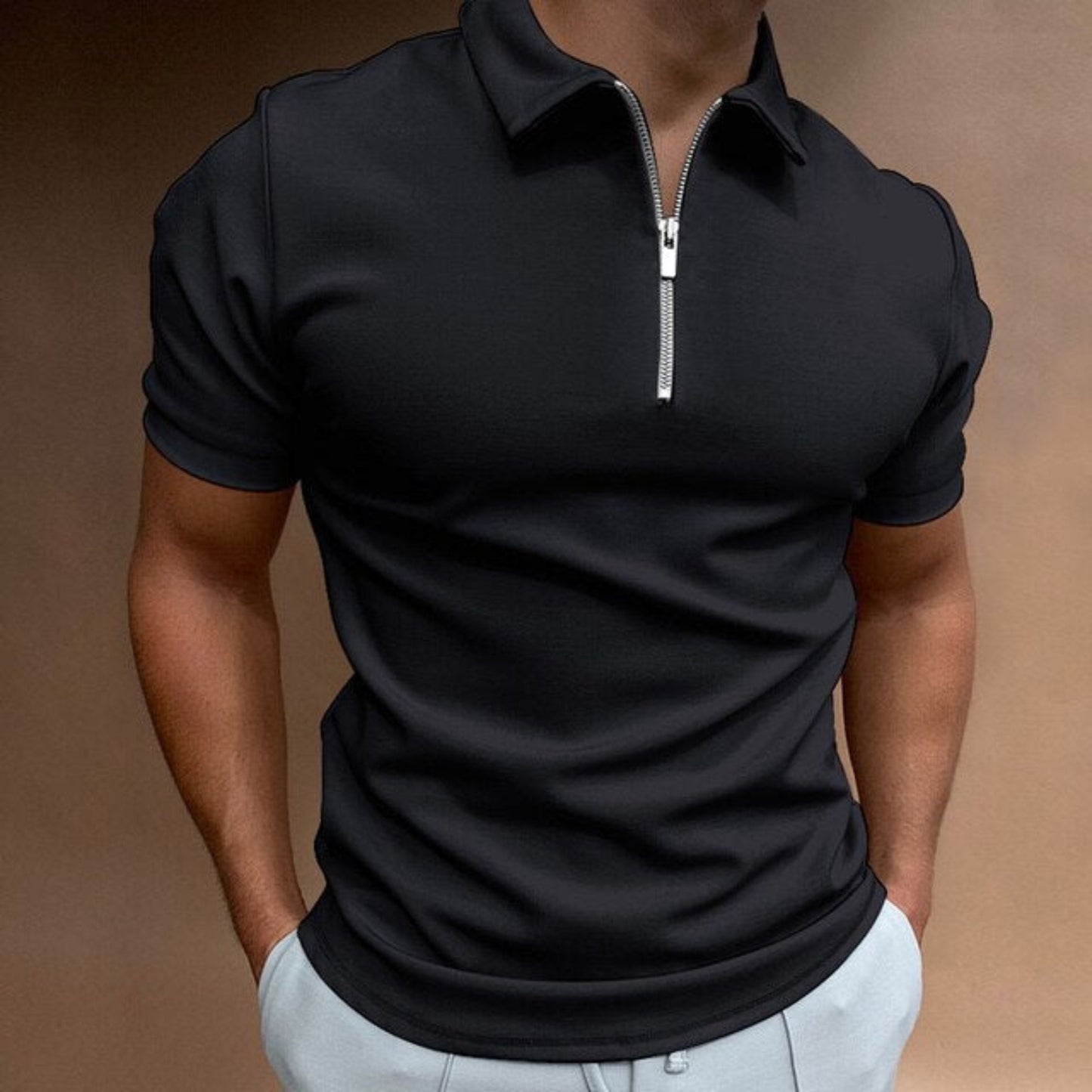 T-Shirt mit Kragen | Quarter Zip | Kurzarm | Polo-Shirt mit Reißverschluss | Polo-Shirts für Männer-HauteBerlin