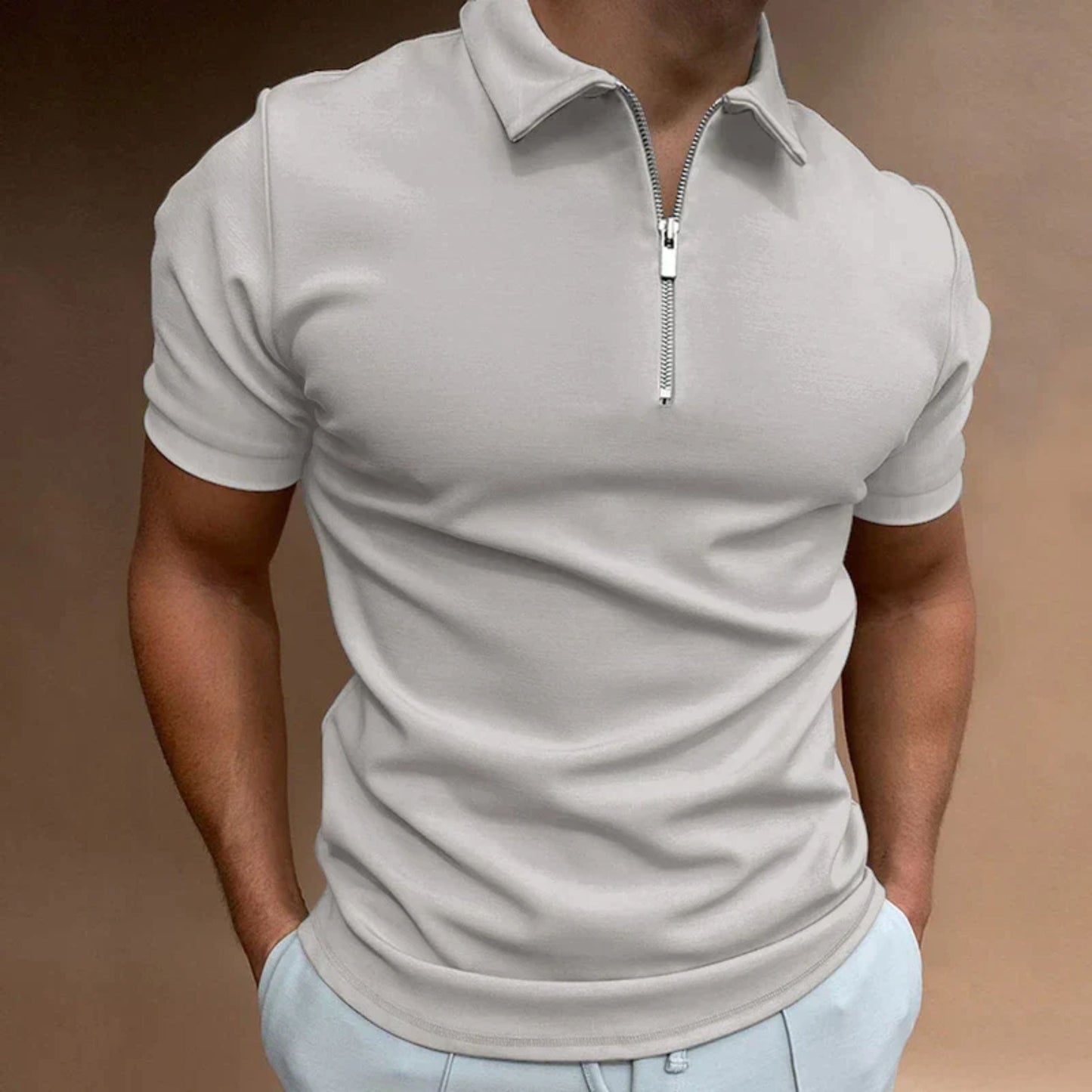 T-Shirt mit Kragen | Quarter Zip | Kurzarm | Polo-Shirt mit Reißverschluss | Polo-Shirts für Männer-HauteBerlin