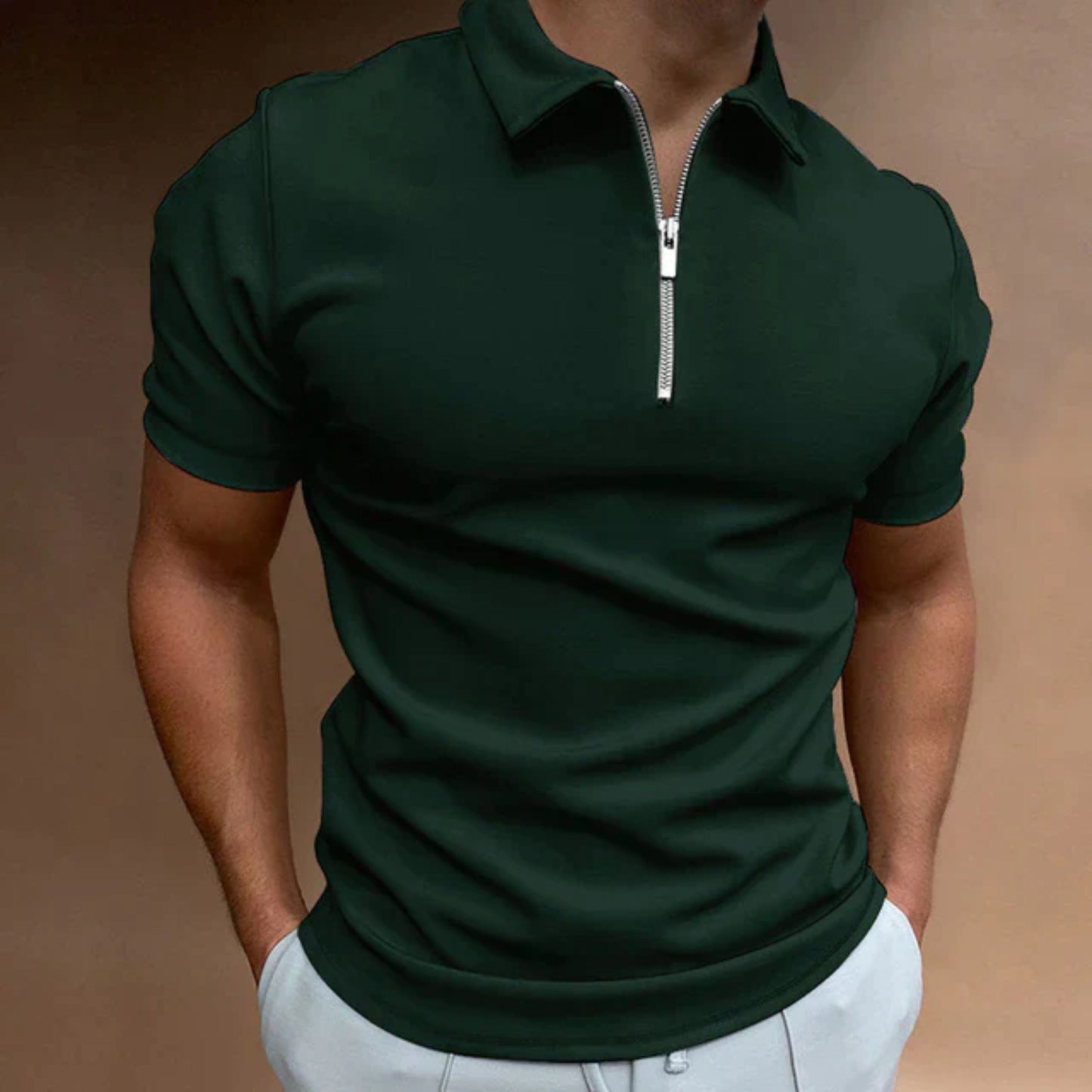 T-Shirt mit Kragen | Quarter Zip | Kurzarm | Polo-Shirt mit Reißverschluss | Polo-Shirts für Männer-HauteBerlin