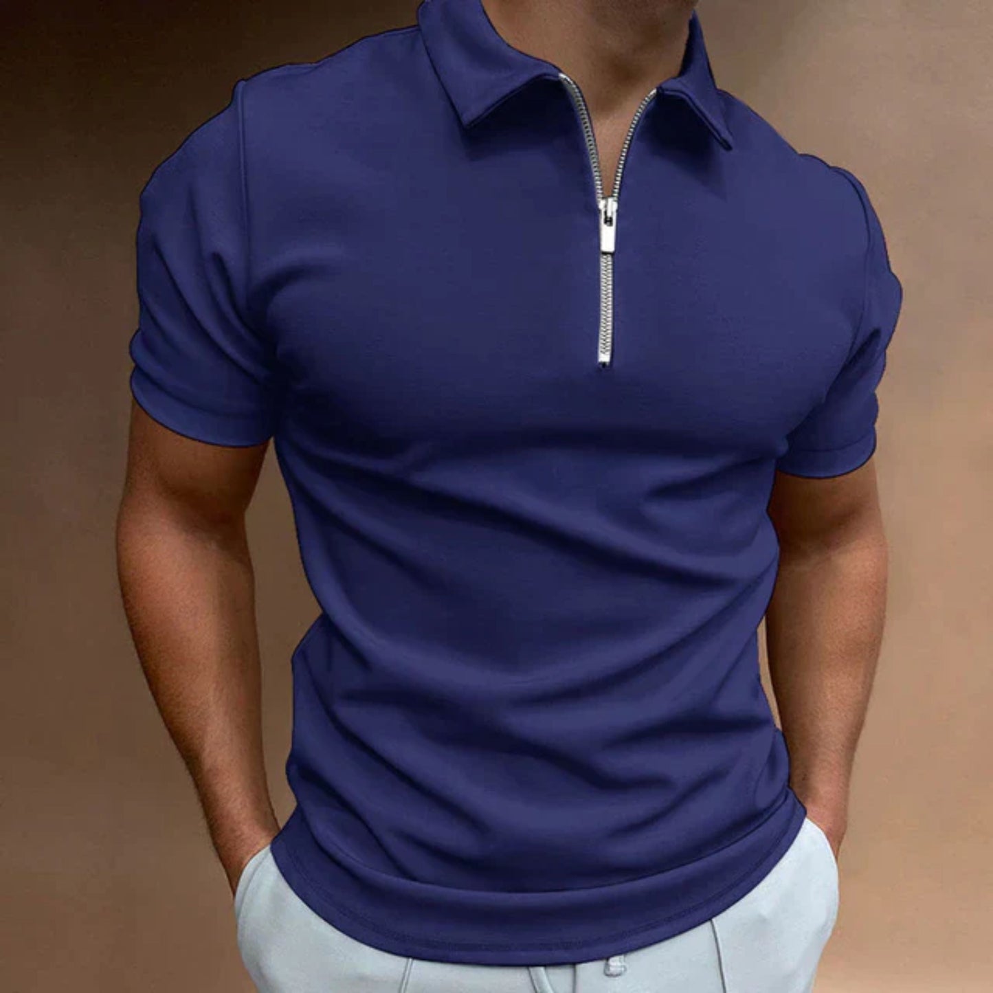 T-Shirt mit Kragen | Quarter Zip | Kurzarm | Polo-Shirt mit Reißverschluss | Polo-Shirts für Männer-HauteBerlin