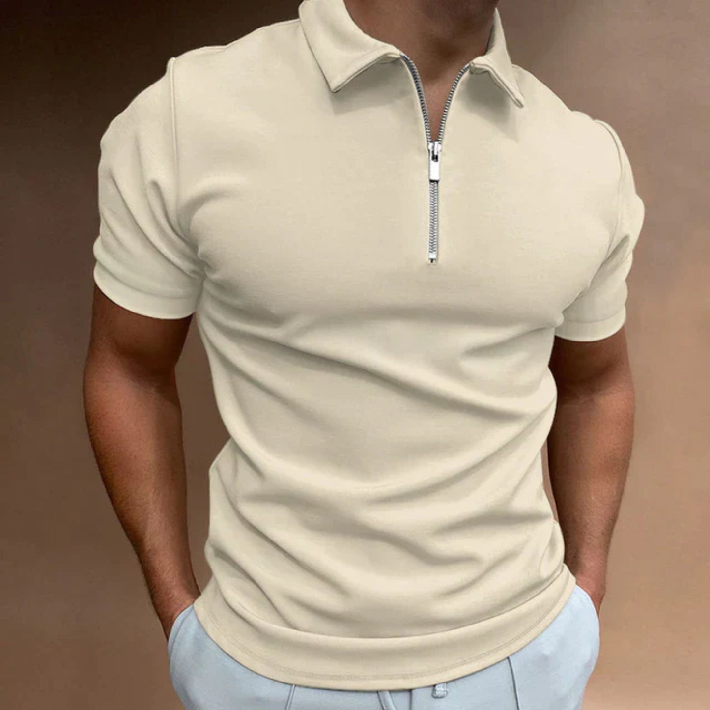 T-Shirt mit Kragen | Quarter Zip | Kurzarm | Polo-Shirt mit Reißverschluss | Polo-Shirts für Männer-HauteBerlin