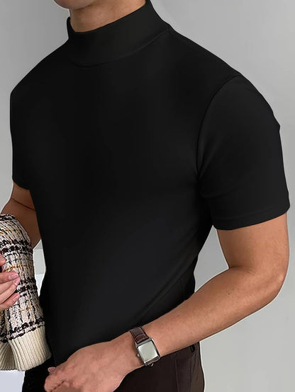 T-Shirt mit hohem Kragen | Kurzarm | Rollkragen | Herren-T-Shirt | Herrenbekleidung-HauteBerlin