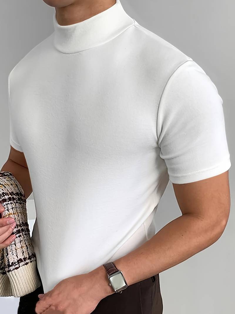 T-Shirt mit hohem Kragen | Kurzarm | Rollkragen | Herren-T-Shirt | Herrenbekleidung-HauteBerlin