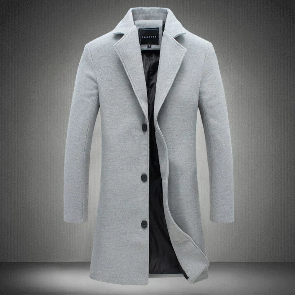 Morvant – Klassischer Herren Wollmantel aus Warmem Material für Herbst & Winter-Hellgrau-M-HauteBerlin
