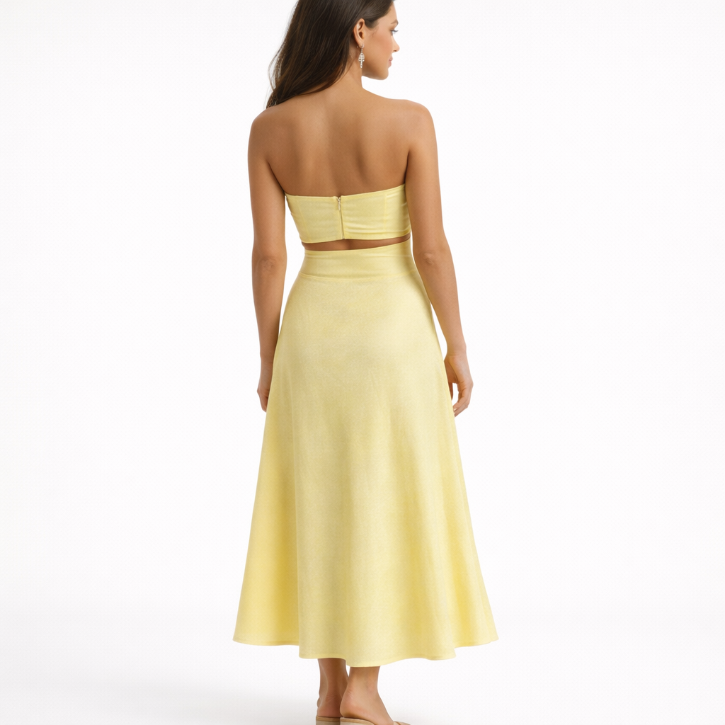 Trägerloses Kleid – Gelb – Elegant – Maxikleid – Sommerkleid-HauteBerlin