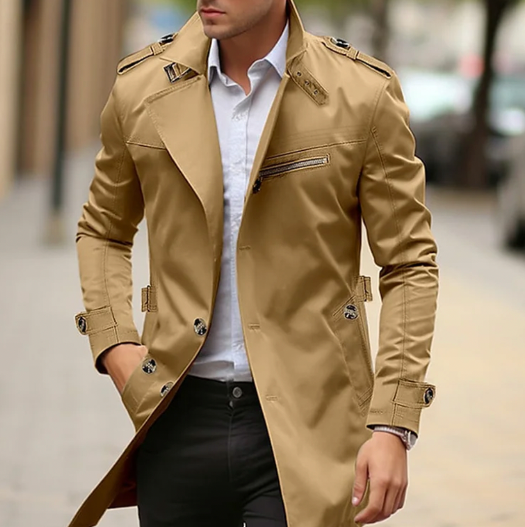 Trenchcoat - Mittellanger einreihiger Trenchcoat für Männer-HauteBerlin