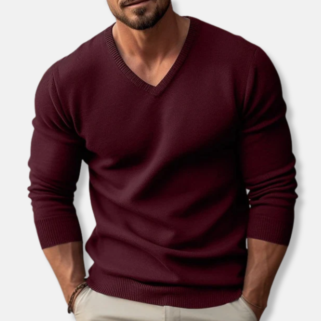 V-Ausschnitt-Pullover – Klassisch – Einfarbig – Strickpullover – Herrenpullover-HauteBerlin