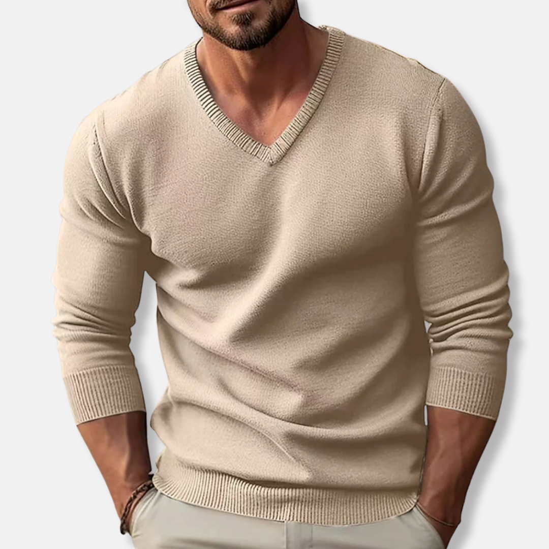 V-Ausschnitt-Pullover – Klassisch – Einfarbig – Strickpullover – Herrenpullover-HauteBerlin