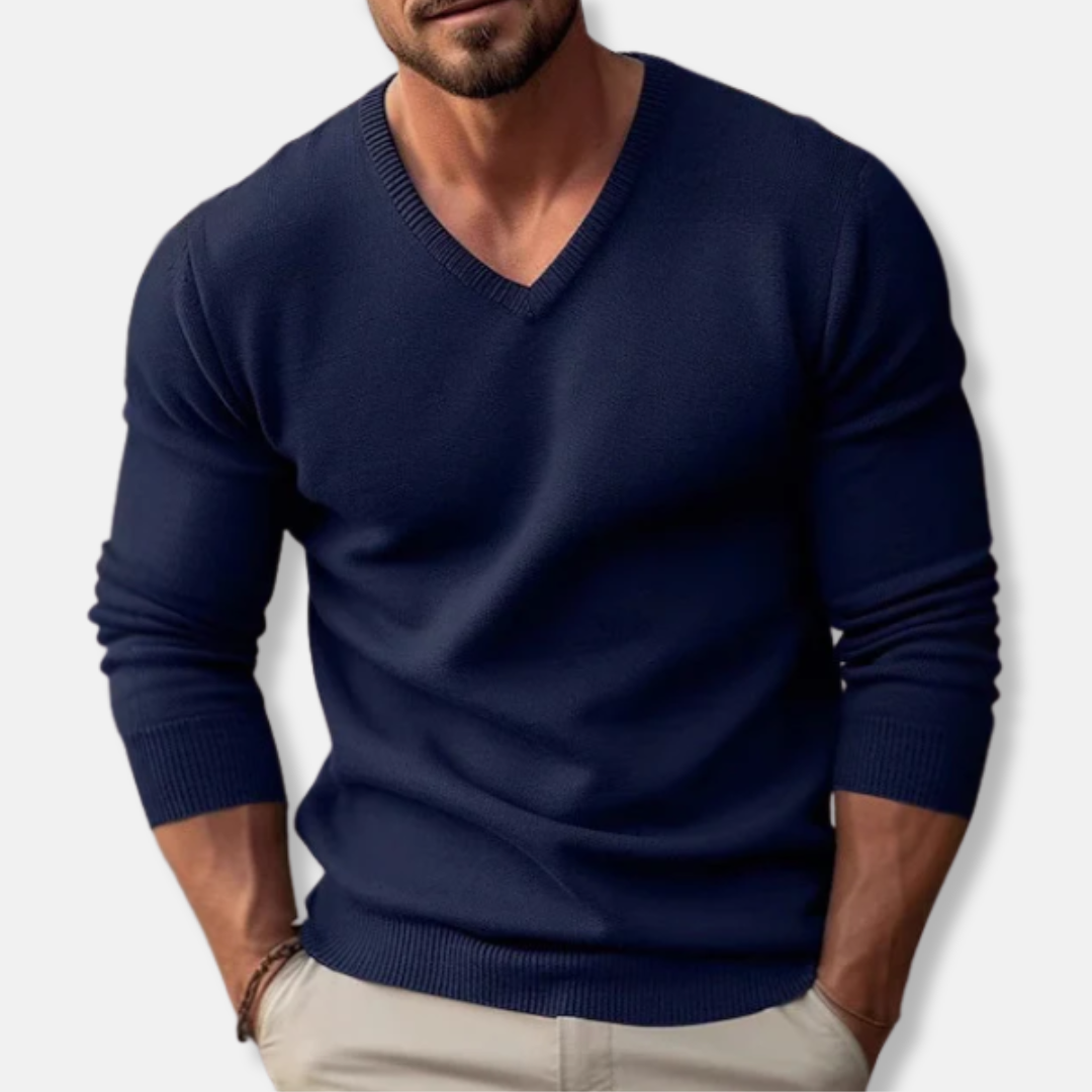 V-Ausschnitt-Pullover – Klassisch – Einfarbig – Strickpullover – Herrenpullover-HauteBerlin