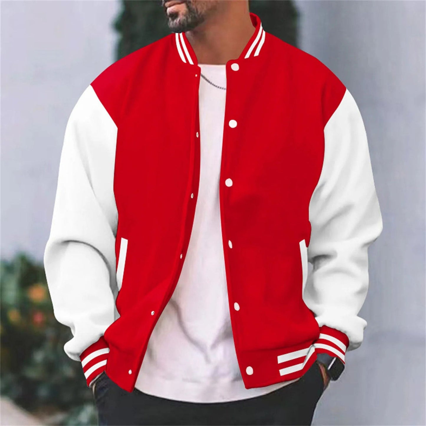 Varsity-Jacke – Lässige Baseball-Bomberjacke mit Knöpfen für Männer-HauteBerlin
