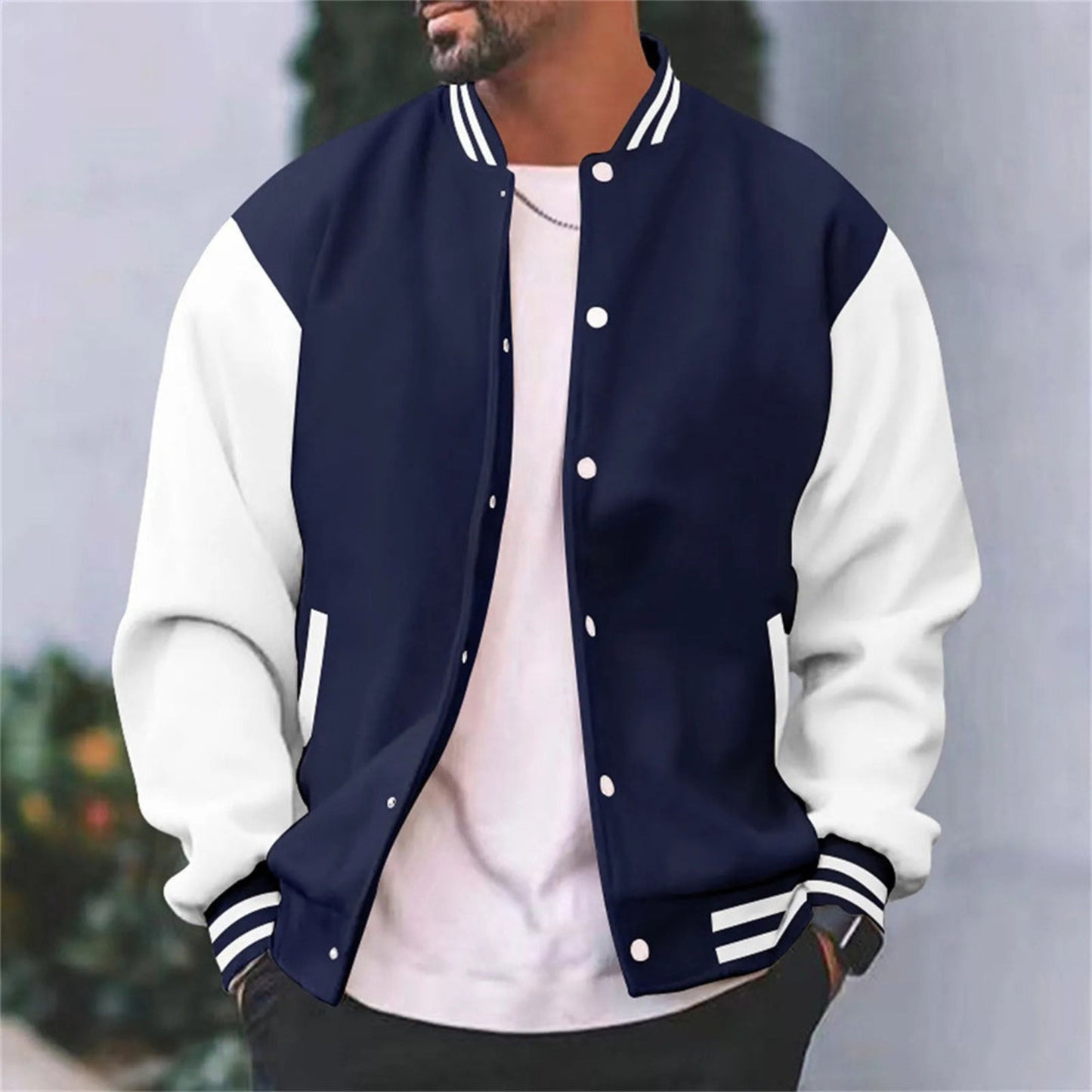 Varsity-Jacke – Lässige Baseball-Bomberjacke mit Knöpfen für Männer-HauteBerlin