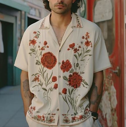 Vintage Hemd - Button-Up Hemd - Bedruckt - Lose Passform - Herrenhemd-HauteBerlin