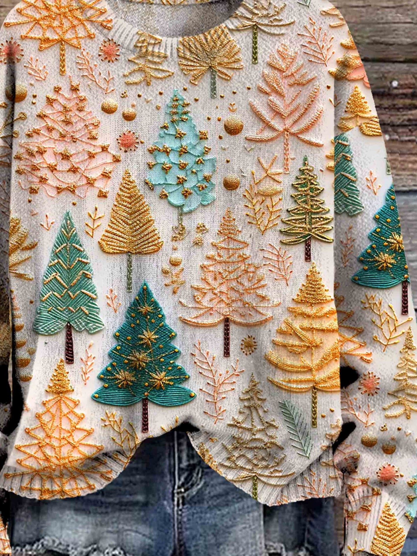 Weihnachts-Pullover – übergroßer Strickpullover mit Weihnachtsbaum für Damen-HauteBerlin