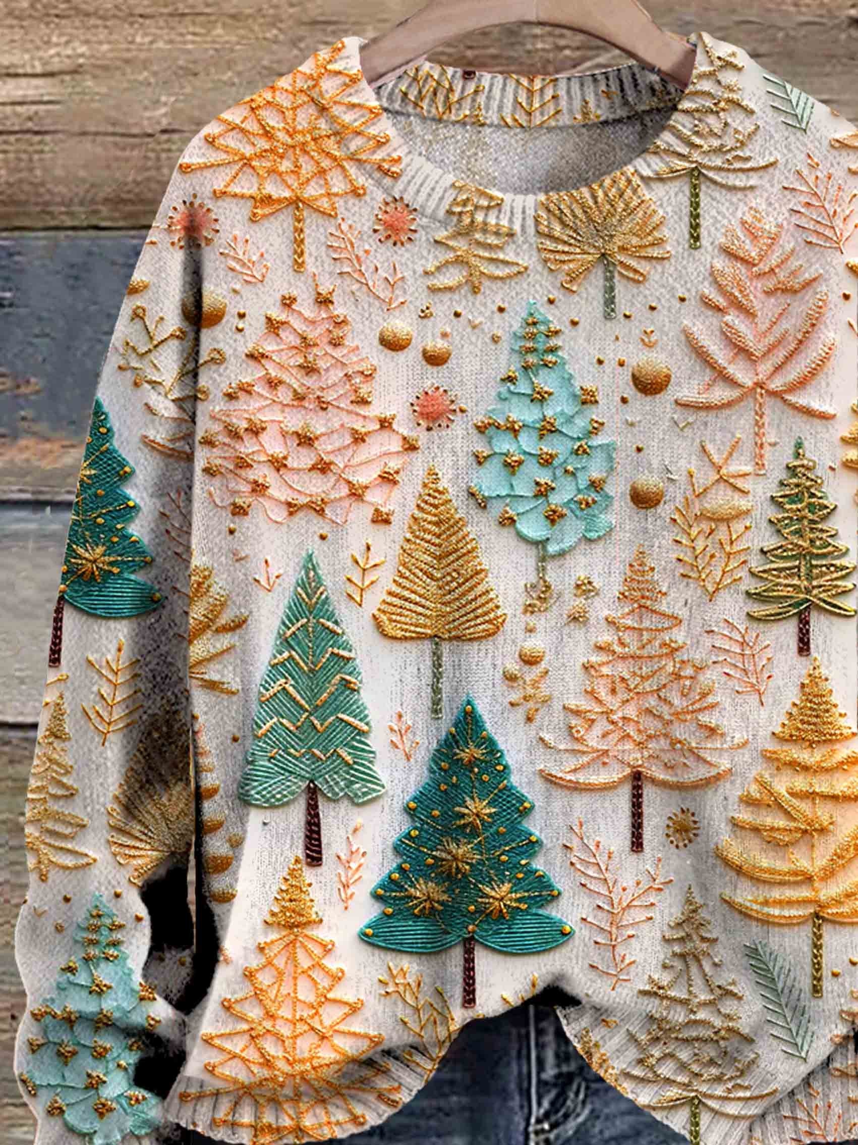 Weihnachts-Pullover – übergroßer Strickpullover mit Weihnachtsbaum für Damen-HauteBerlin