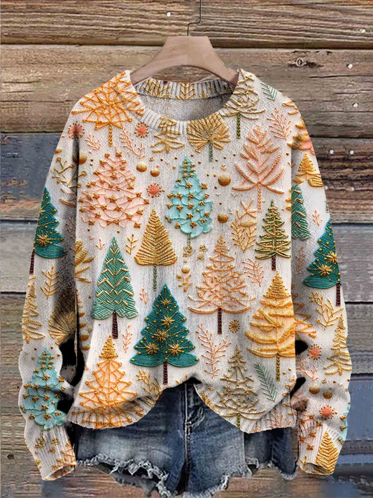 Weihnachts-Pullover – übergroßer Strickpullover mit Weihnachtsbaum für Damen-Leyna Moda