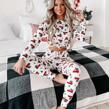 Weihnachtspyjama – Langärmeliges Weihnachtsbaum-Pyjama-Set für Frauen-HauteBerlin