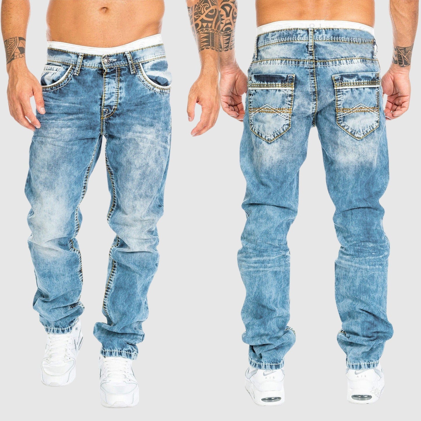 Weit geschnittene Jeans – verwaschen – tief sitzend – Baggy-Jeans – Herrenjeans-HauteBerlin