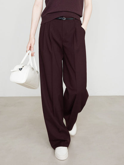 Weite Hose – Burgunderrot – Hohe Taille – Plisseehose – Damenhose-HauteBerlin
