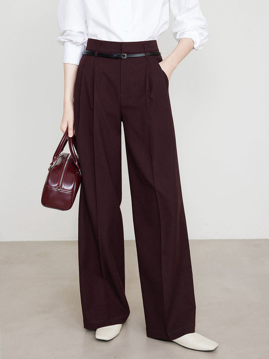 Weite Hose – Burgunderrot – Hohe Taille – Plisseehose – Damenhose-HauteBerlin