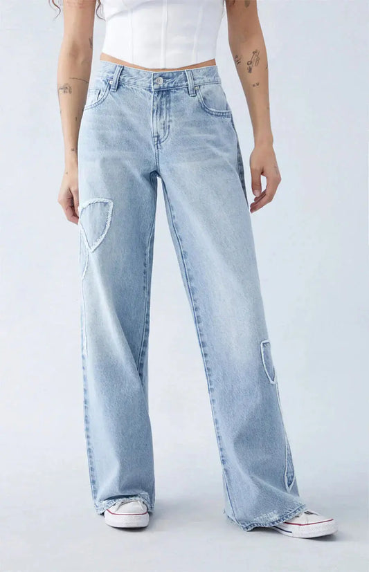 Weite Jeans | Hellblau | Schleifendetail | Locker sitzende Jeans | Damenjeans-HauteBerlin