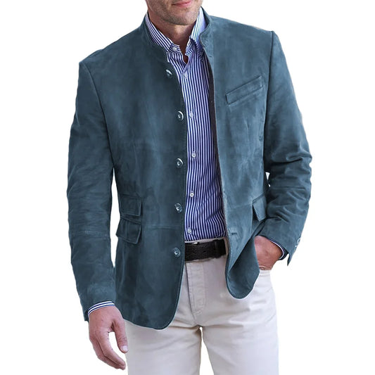Wildleder Blazer - Einreihige Herren Blazerjacke mit Mandarinenkragen-HauteBerlin