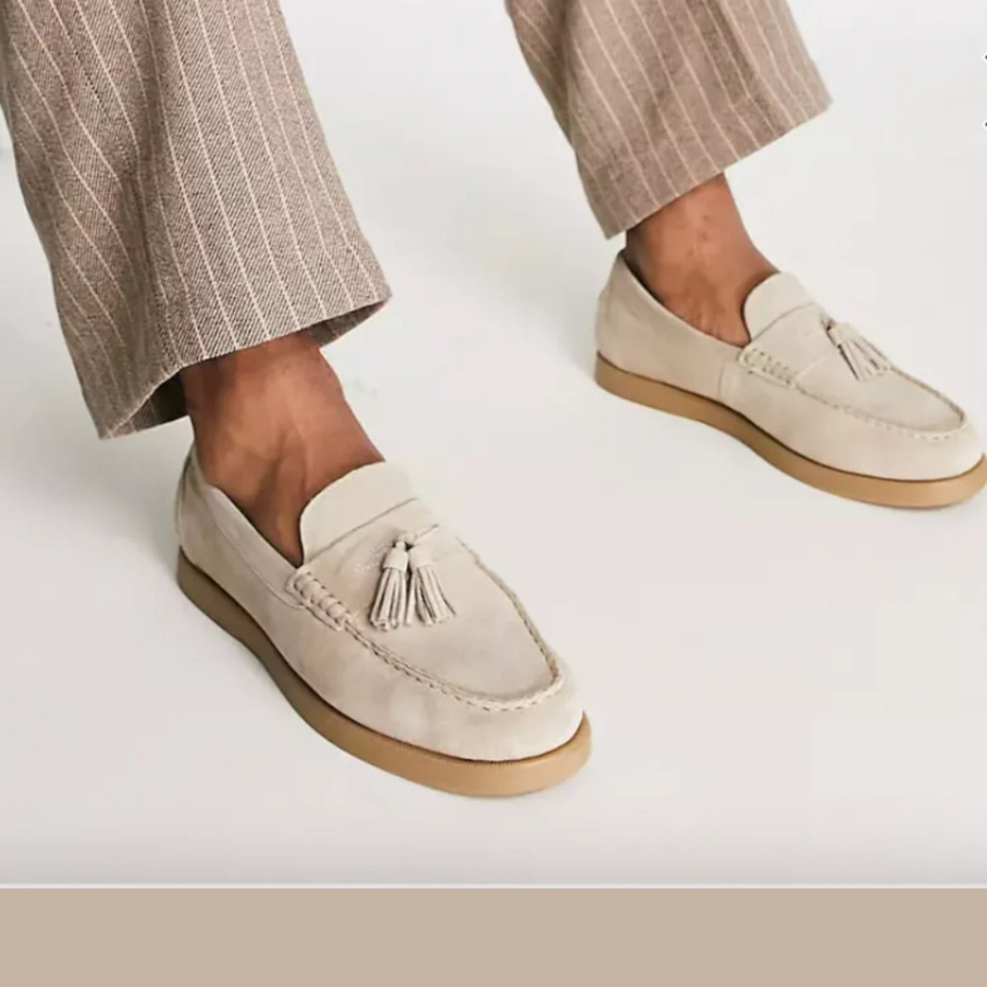 Wildleder Loafers - Herren Rutschfest Beige Tassel Loafer Schuhe-HauteBerlin