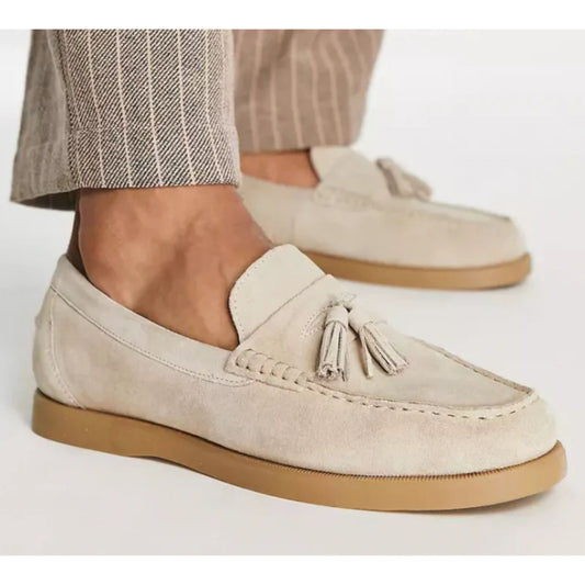 Wildleder Loafers - Herren Rutschfest Beige Tassel Loafer Schuhe-HauteBerlin