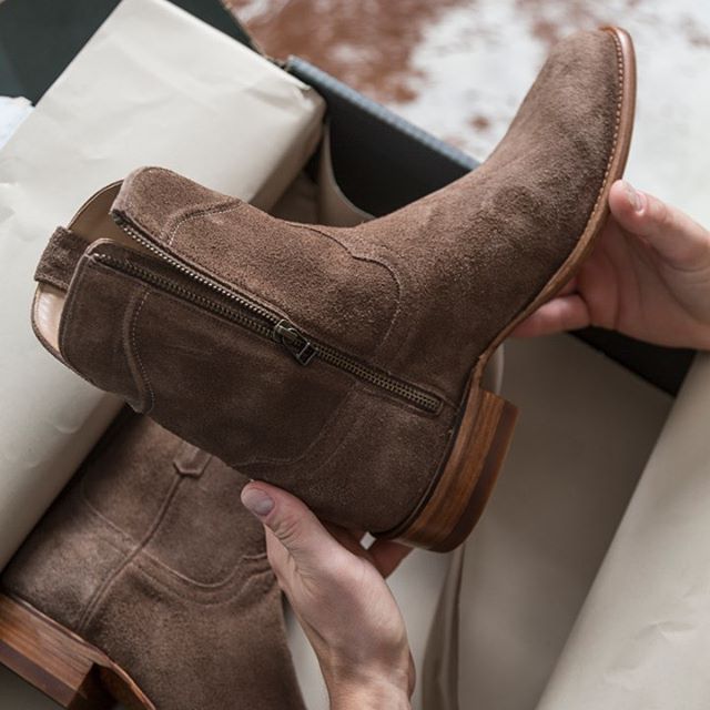 Wildlederstiefel - Braune Westernstiefel mit Reißverschluss für Männer-Chaps Herrenmode