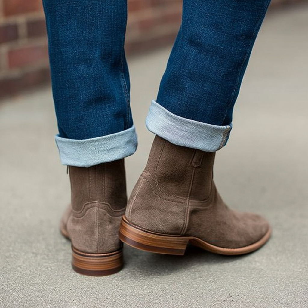 Wildlederstiefel - Braune Westernstiefel mit Reißverschluss für Männer-Chaps Herrenmode