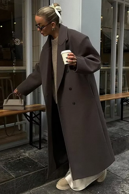Winter-Trenchcoat | Braun | Zweireihiger langer Mantel | Wintermantel für Frauen-HauteBerlin