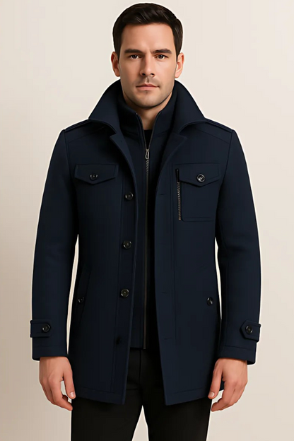 Winterjacke – Herrenjacke aus Wolle mit Reißverschluss und einreihiger Knopfleiste-HauteBerlin
