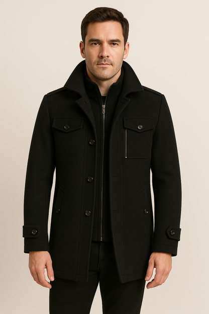 Winterjacke – Herrenjacke aus Wolle mit Reißverschluss und einreihiger Knopfleiste-HauteBerlin