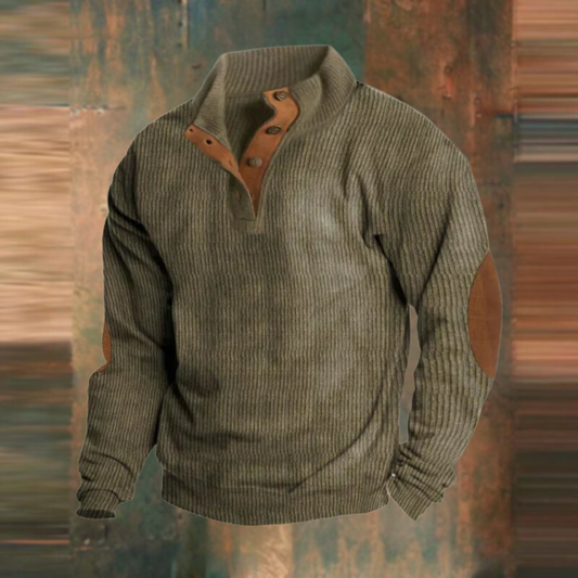 Winterpullover - Warmer Herren Pullover mit Knopfleiste und Ellbogenaufnähern-HauteBerlin
