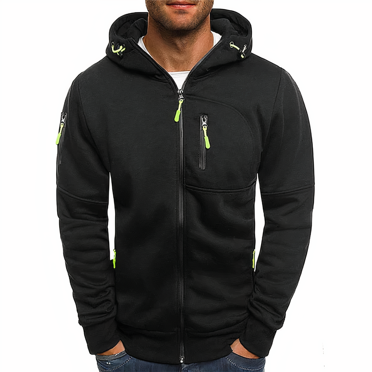 Zip-Hoodie - Warm - Reißverschlusstaschen - Kapuzenpullover mit Reißverschluss - Herrenbekleidung-HauteBerlin