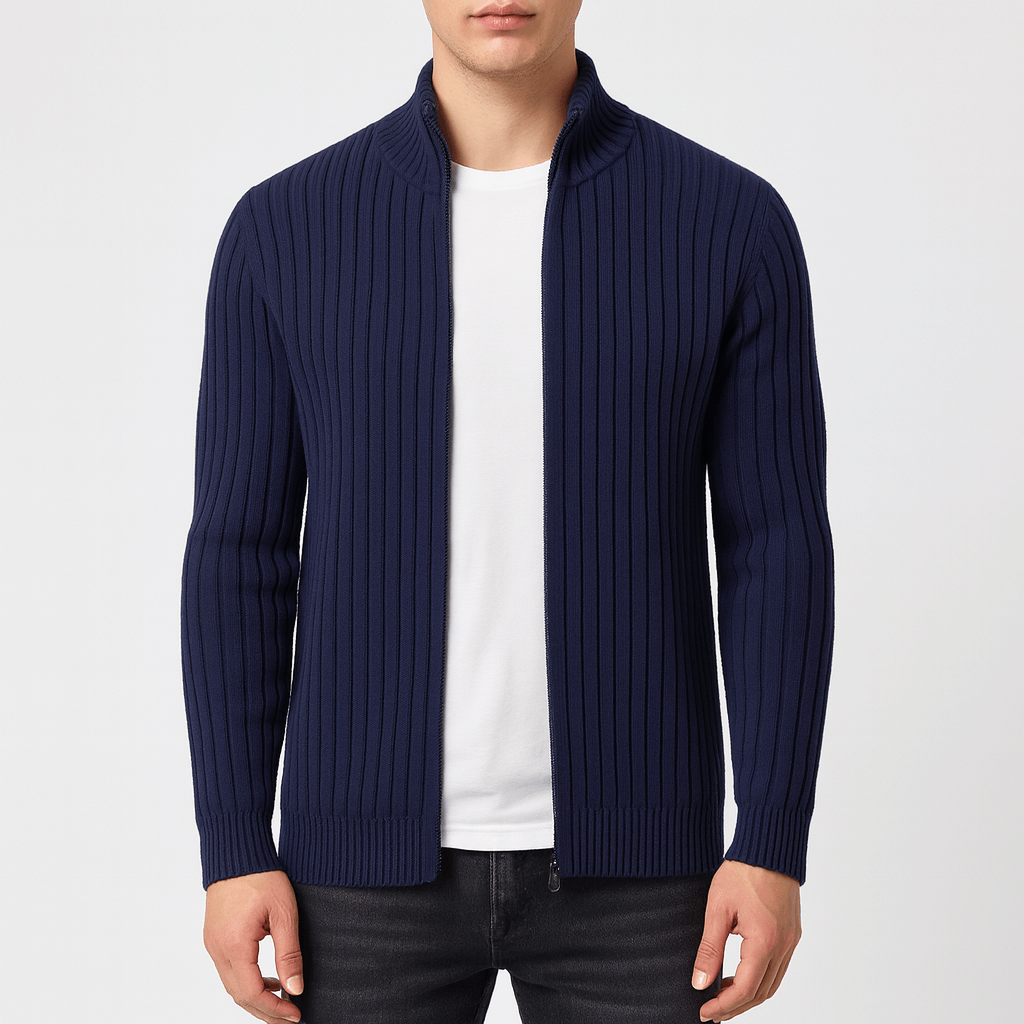 Zip-Up Cardigan – Gerippt – Durchgehender Reißverschluss – Gestrickte Strickjacke – Herren-Strickjacke-HauteBerlin