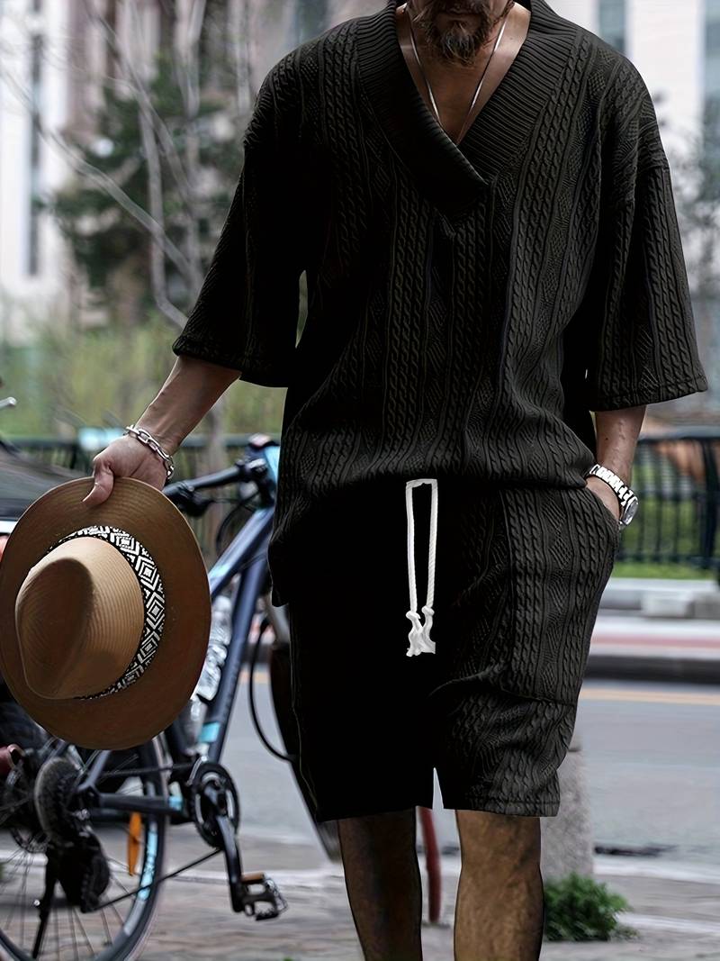 Zweiteiliges Set | Gestrickt | Kurzarm | Co-Ord Sets Männer | Herren Kurzsets-HauteBerlin