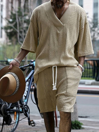 Zweiteiliges Set | Gestrickt | Kurzarm | Co-Ord Sets Männer | Herren Kurzsets-HauteBerlin