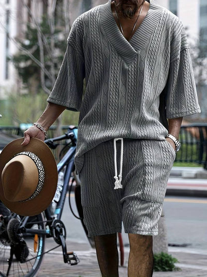 Zweiteiliges Set | Gestrickt | Kurzarm | Co-Ord Sets Männer | Herren Kurzsets-HauteBerlin
