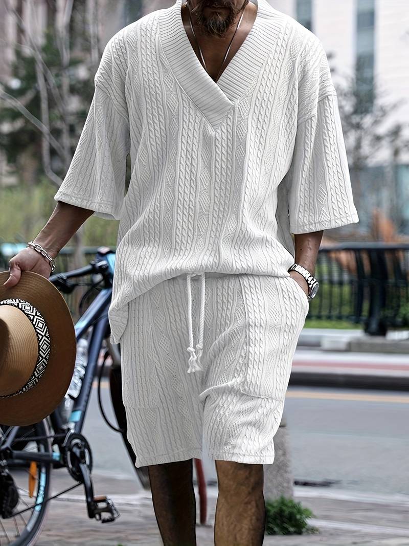 Zweiteiliges Set | Gestrickt | Kurzarm | Co-Ord Sets Männer | Herren Kurzsets-HauteBerlin