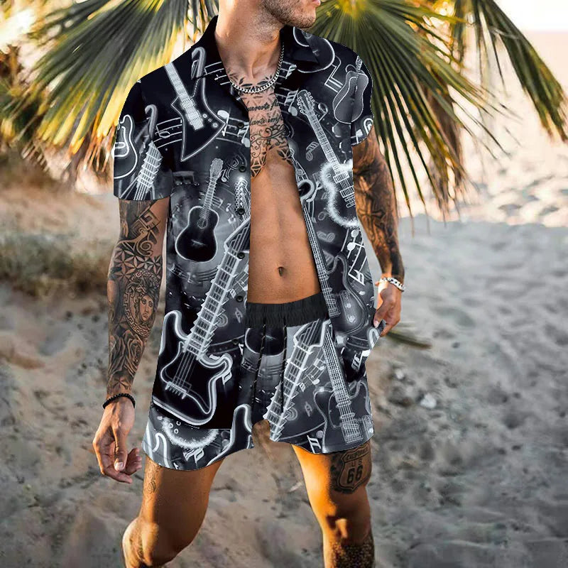 Zweiteiliges Set - Herren Kurzarm-Hawaiihemd Sommer Shorts Set-HauteBerlin