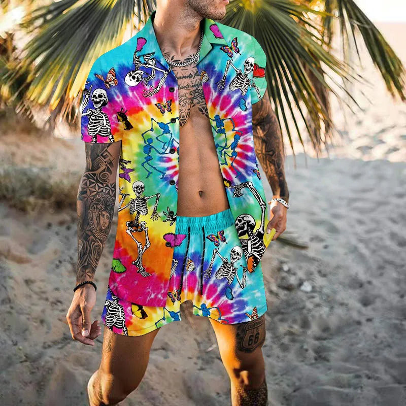 Zweiteiliges Set - Herren Kurzarm-Hawaiihemd Sommer Shorts Set-HauteBerlin