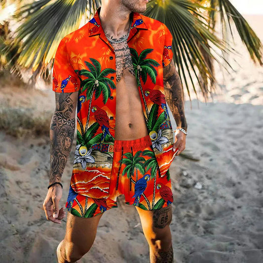 Zweiteiliges Set - Herren Kurzarm-Hawaiihemd Sommer Shorts Set-HauteBerlin