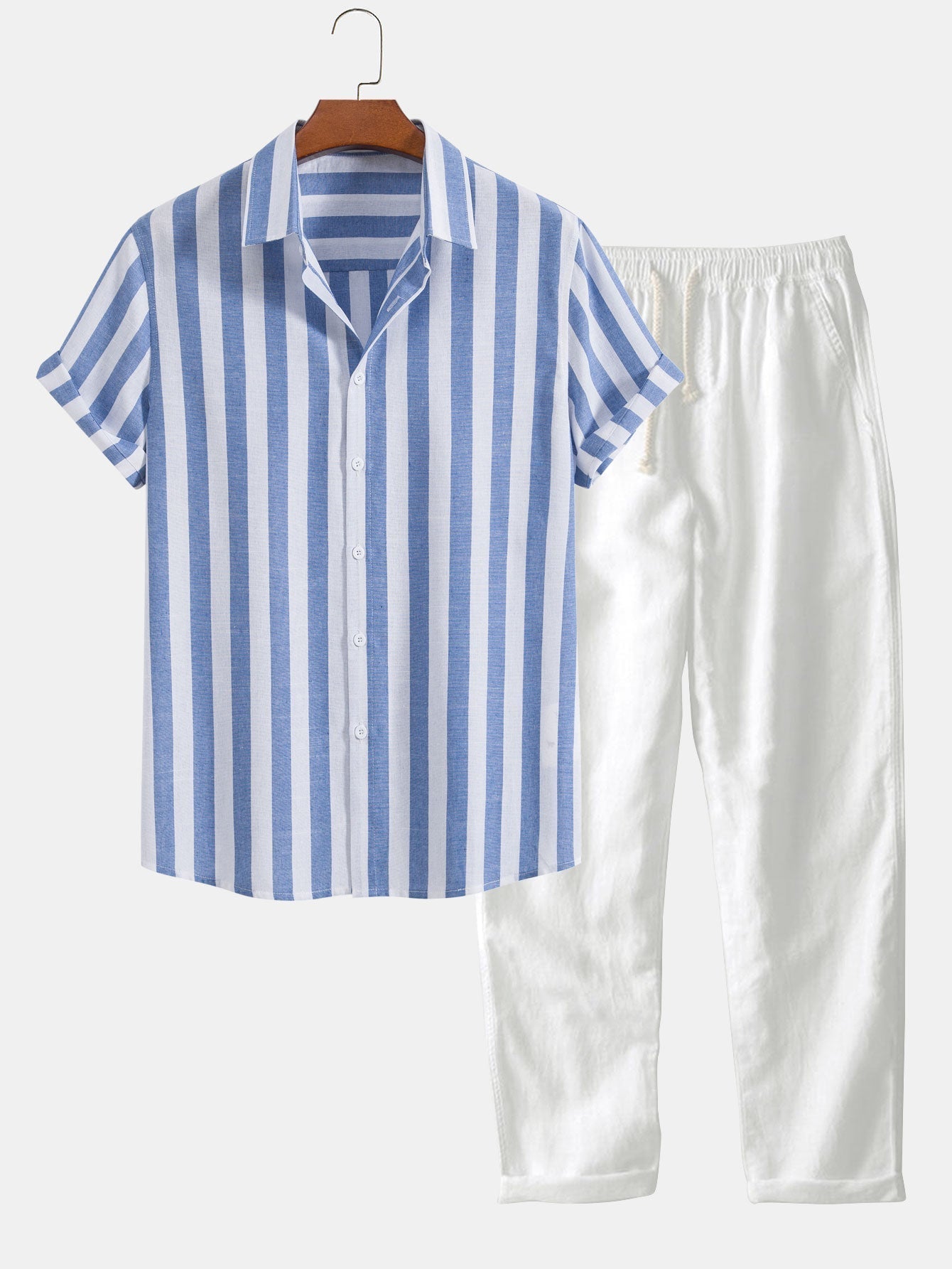 Zweiteiliges Set | Kurzarm | Leinen | Hemd- und Hosenset | Sommerkleidung für Männer-HauteBerlin